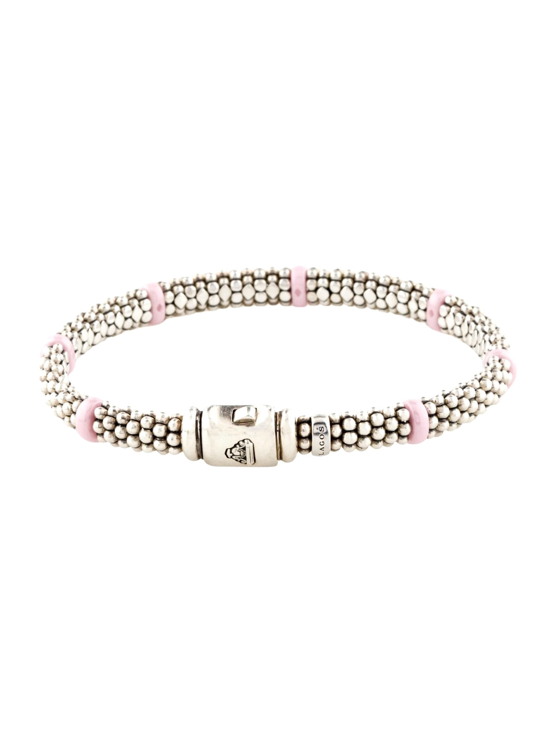 LAGOS STERLING SILVER PINK CERAMIC STATION CAVIAR BRACELET