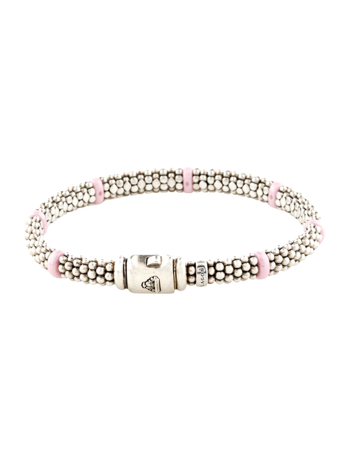 LAGOS STERLING SILVER PINK CERAMIC STATION CAVIAR BRACELET