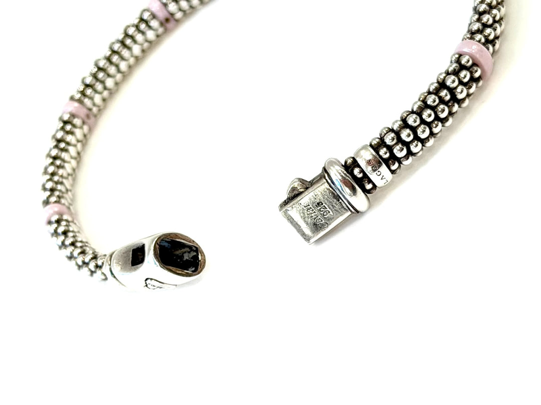 LAGOS STERLING SILVER PINK CERAMIC STATION CAVIAR BRACELET