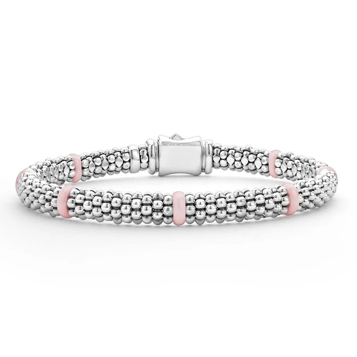 LAGOS STERLING SILVER PINK CERAMIC STATION CAVIAR BRACELET