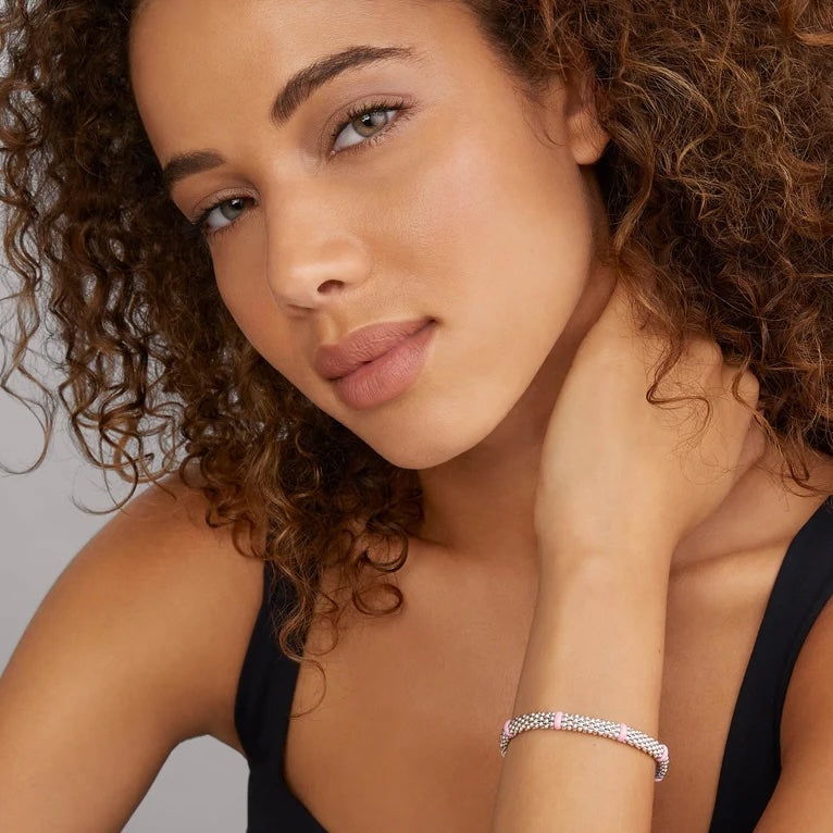 LAGOS STERLING SILVER PINK CERAMIC STATION CAVIAR BRACELET