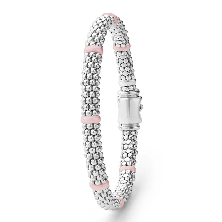 LAGOS STERLING SILVER PINK CERAMIC STATION CAVIAR BRACELET