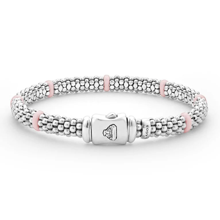 LAGOS STERLING SILVER PINK CERAMIC STATION CAVIAR BRACELET