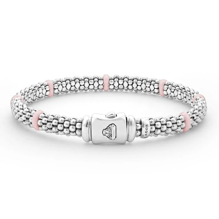 LAGOS STERLING SILVER PINK CERAMIC STATION CAVIAR BRACELET