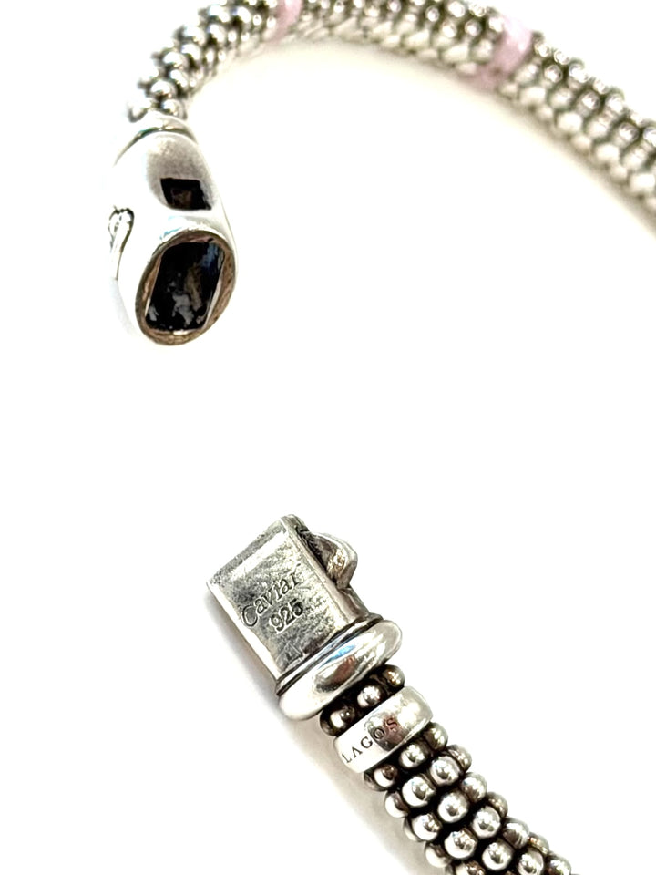 LAGOS STERLING SILVER PINK CERAMIC STATION CAVIAR BRACELET