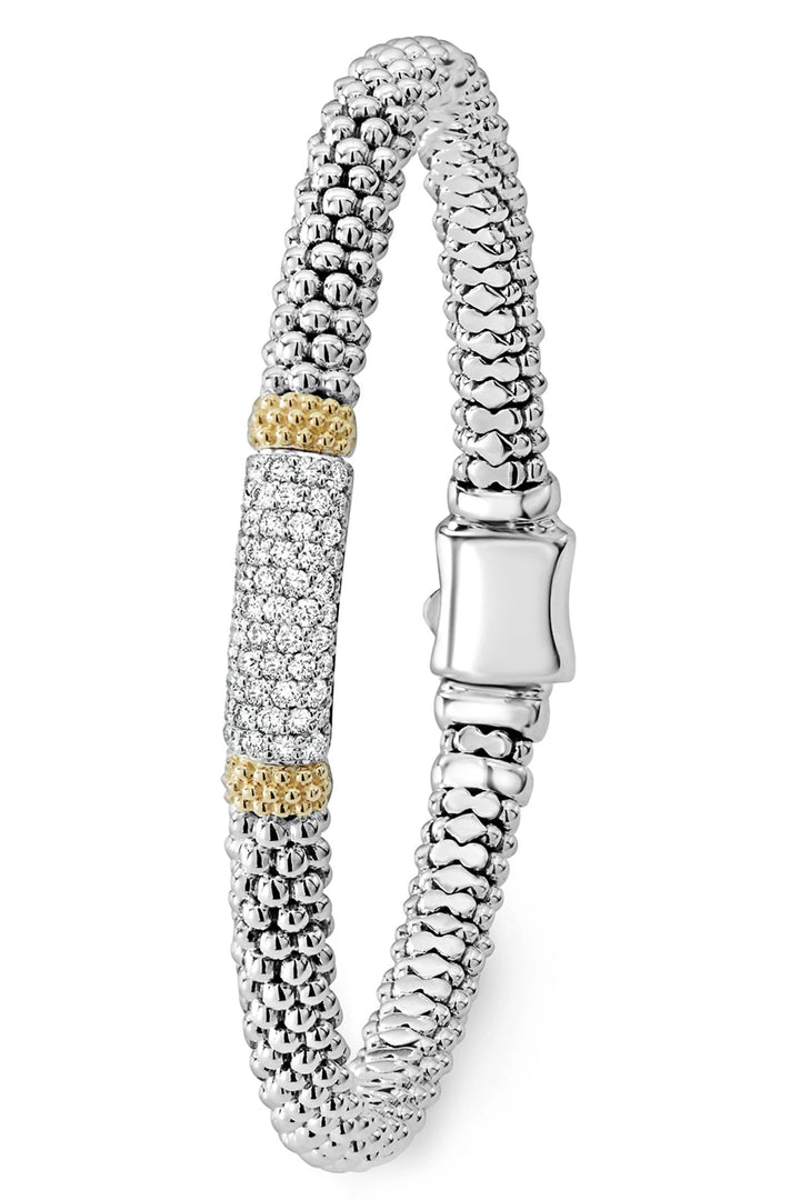 LAGOS STERLING SILVER 18K GOLD PAVÉ DIAMOND CAVIAR LUX BRACELET