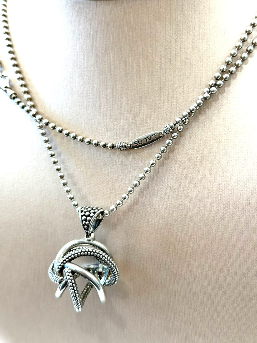 LAGOS STERLING SILVER LARGE LOVE KNOT PENDANT NECKLACE