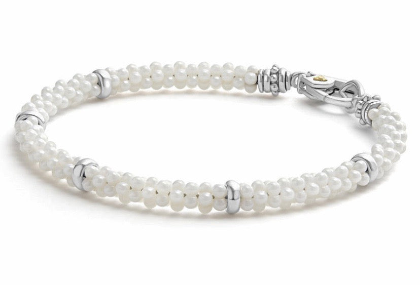 LAGOS WHITE FIVE SILVER STATION 18K GOLD CERAMIC BRACELET