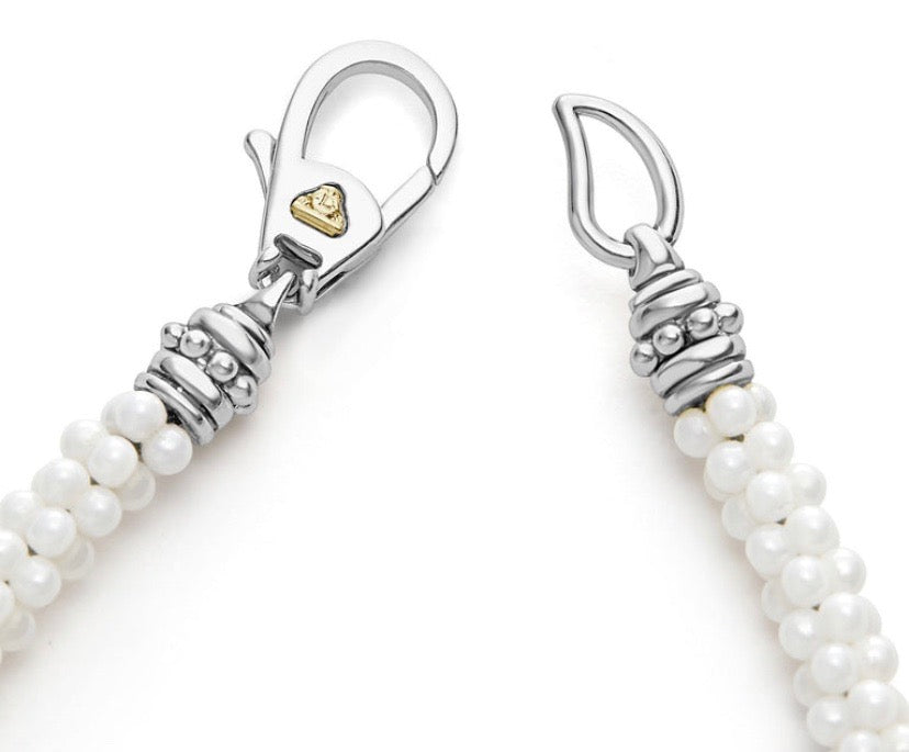 LAGOS WHITE FIVE SILVER STATION 18K GOLD CERAMIC BRACELET