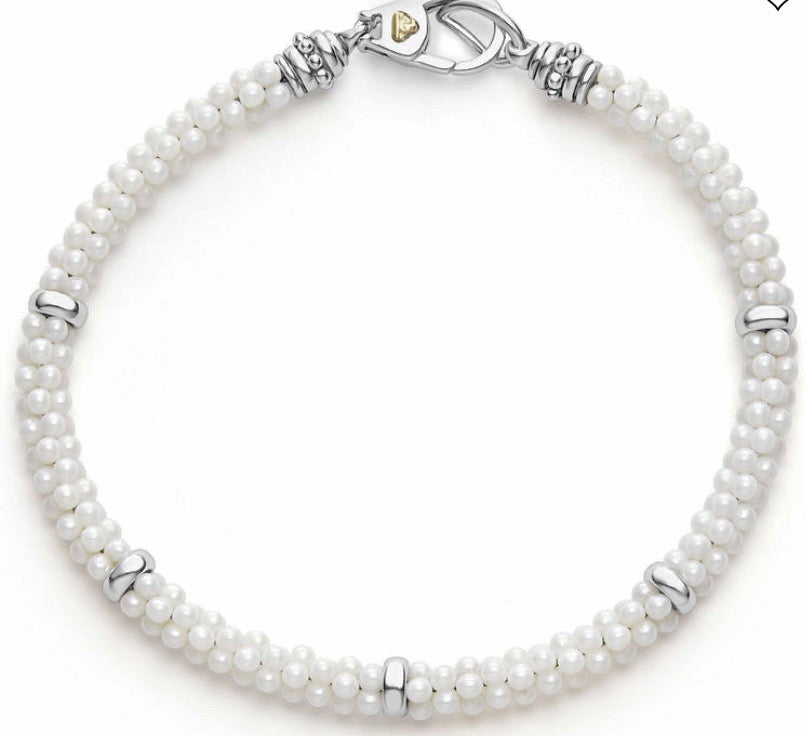 LAGOS WHITE FIVE SILVER STATION 18K GOLD CERAMIC BRACELET