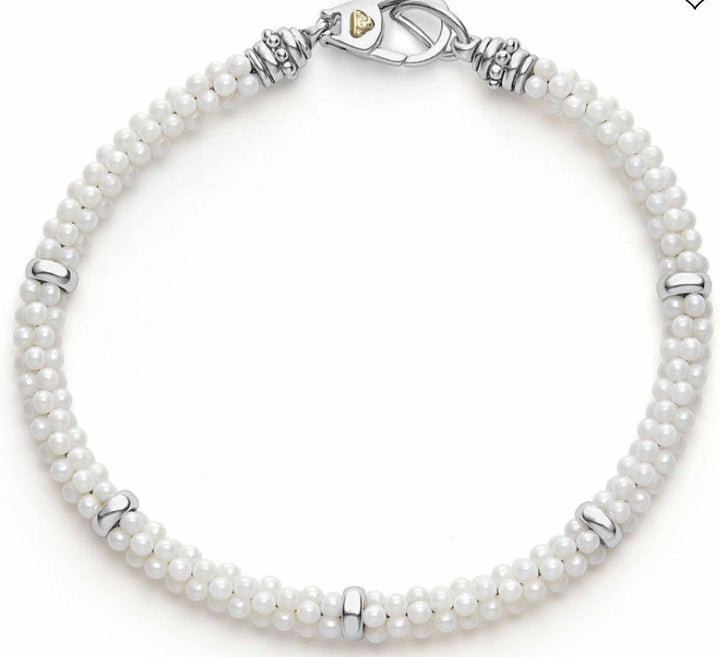 LAGOS WHITE FIVE SILVER STATION 18K GOLD CERAMIC BRACELET