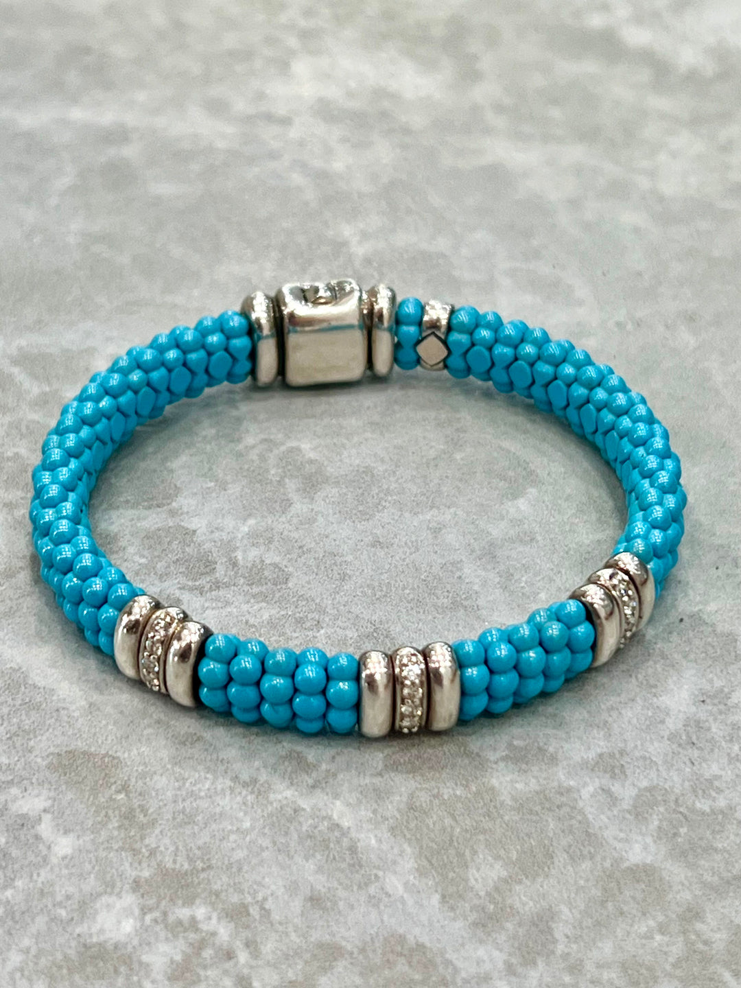 LAGOS THREE STATION STERLING SILVER CERAMIC DIAMOND BRACELET