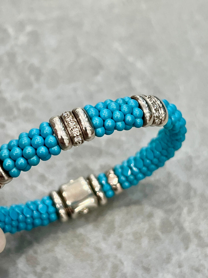 LAGOS THREE STATION STERLING SILVER CERAMIC DIAMOND BRACELET
