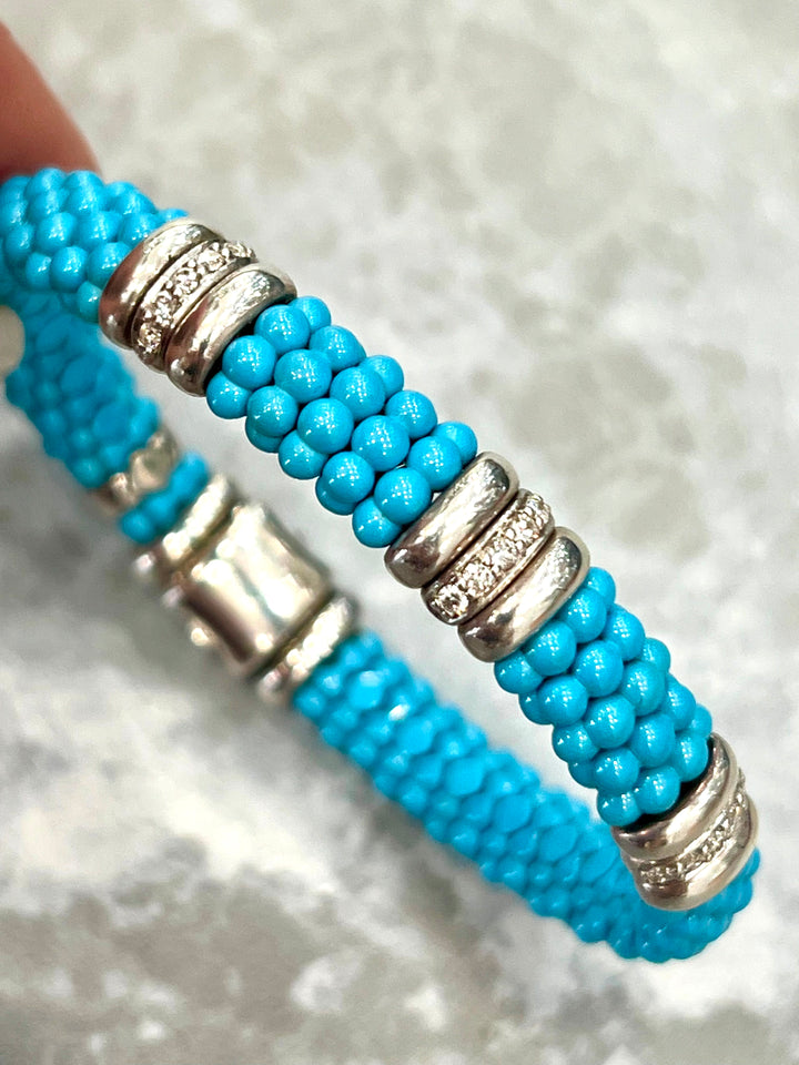 LAGOS THREE STATION STERLING SILVER CERAMIC DIAMOND BRACELET