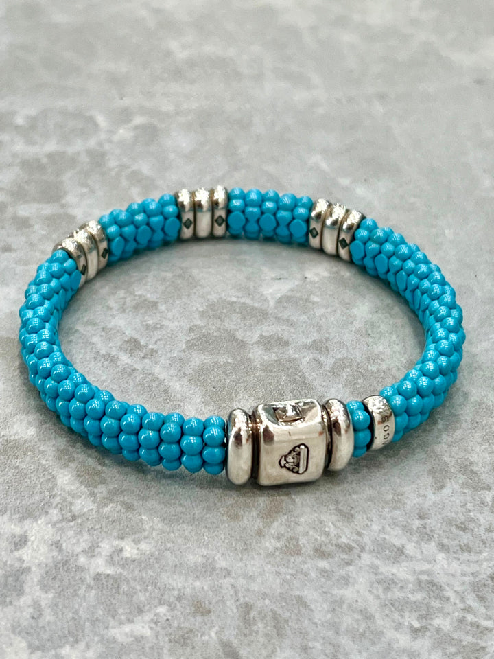 LAGOS THREE STATION STERLING SILVER CERAMIC DIAMOND BRACELET