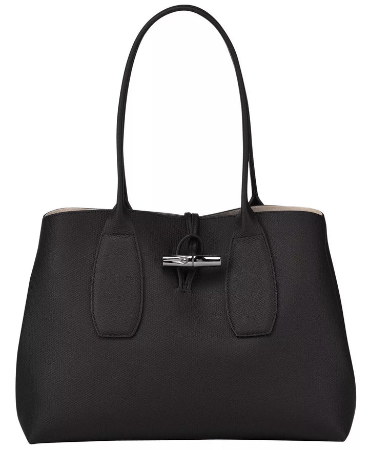LONGCHAMP ROSEAU GRAINED CALFSKIN LEATHER MEDIUM TOTE BAG