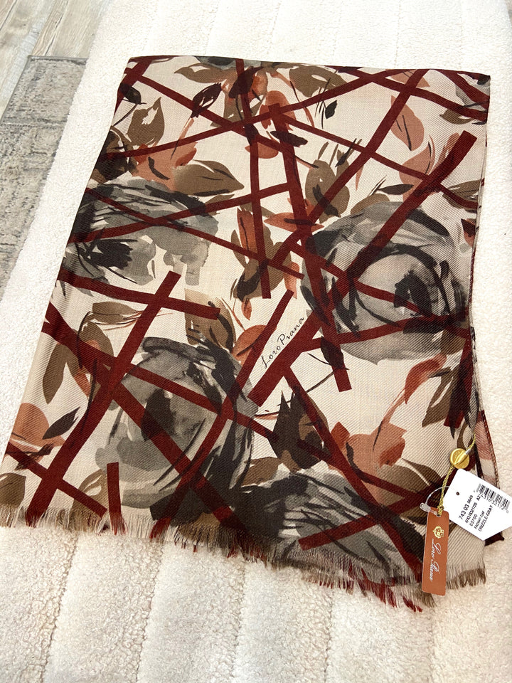 Loro Piana☆CASHMERE SILK☆売り切りSale！ Loro Piana Square Scarf White Brown Lilac - Cashmere Silk SALE