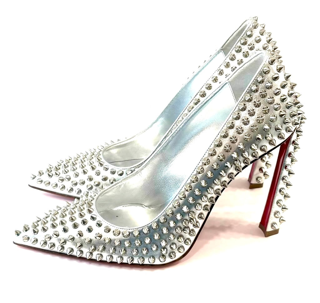 LOUBOUTIN CONDORA SPIKES 100 METALLIC NAPPA LEATHER PUMPS