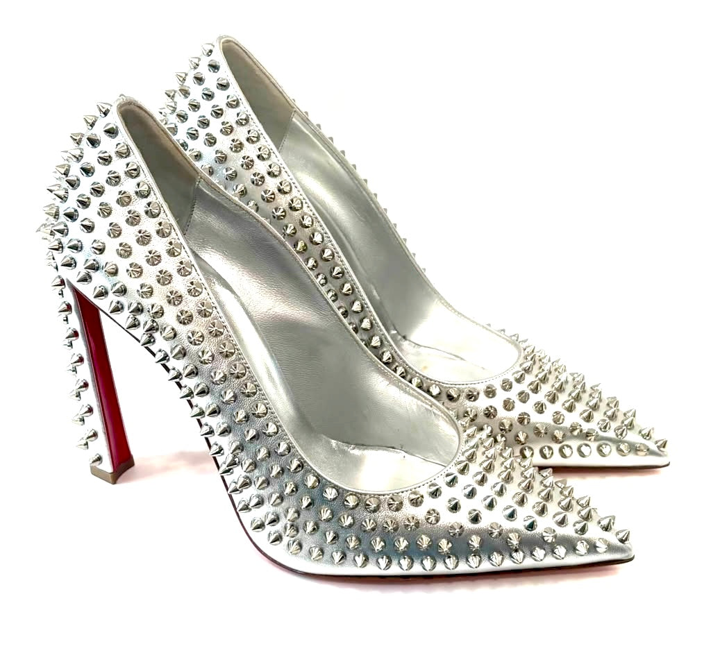 LOUBOUTIN CONDORA SPIKES 100 METALLIC NAPPA LEATHER PUMPS