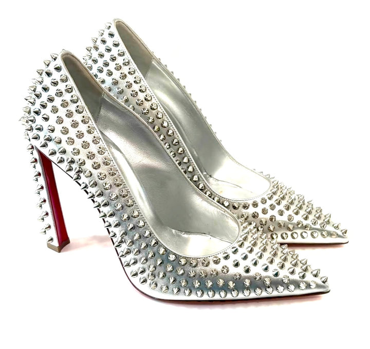 LOUBOUTIN CONDORA SPIKES 100 METALLIC NAPPA LEATHER PUMPS