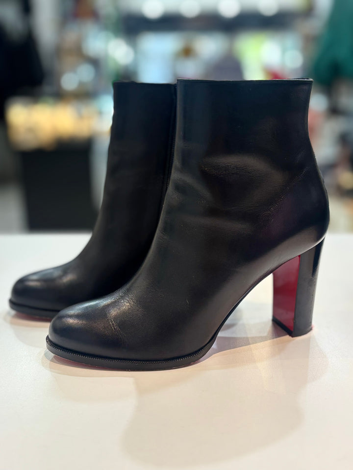 LOUBOUTIN ADOX 85 CALFSKIN LEATHER ANKLE BOOTS