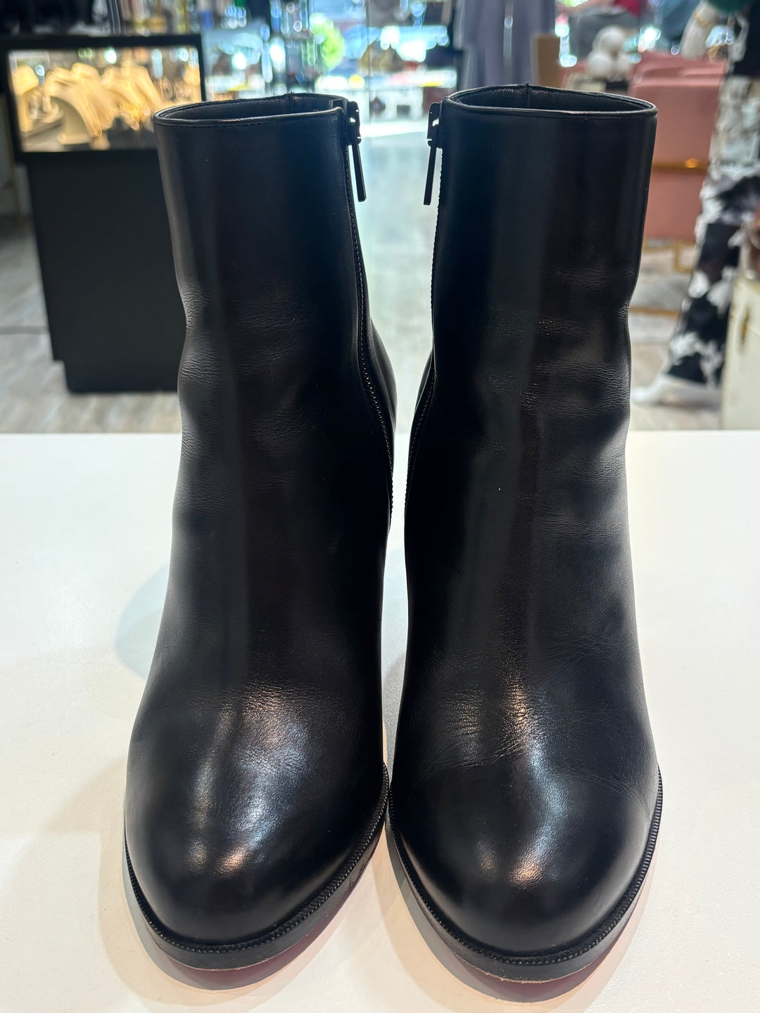 LOUBOUTIN ADOX 85 CALFSKIN LEATHER ANKLE BOOTS