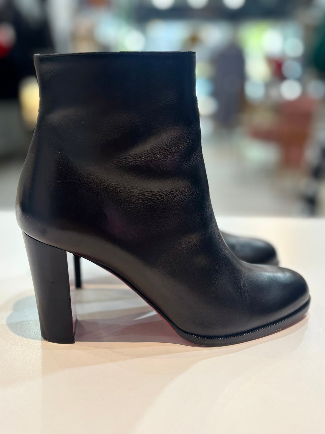 LOUBOUTIN ADOX 85 CALFSKIN LEATHER ANKLE BOOTS