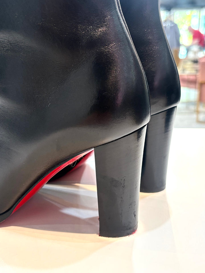 LOUBOUTIN ADOX 85 CALFSKIN LEATHER ANKLE BOOTS