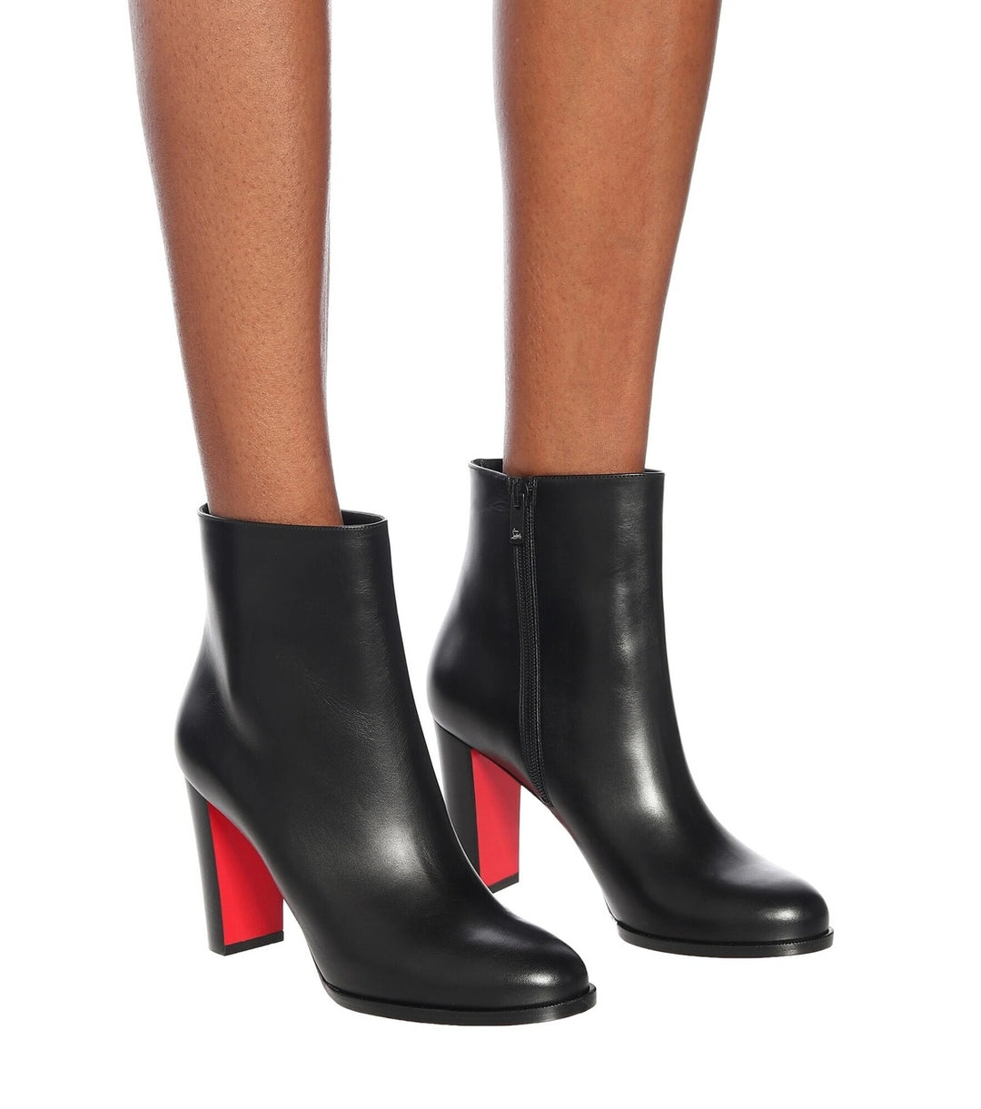 LOUBOUTIN ADOX 85 CALFSKIN LEATHER ANKLE BOOTS