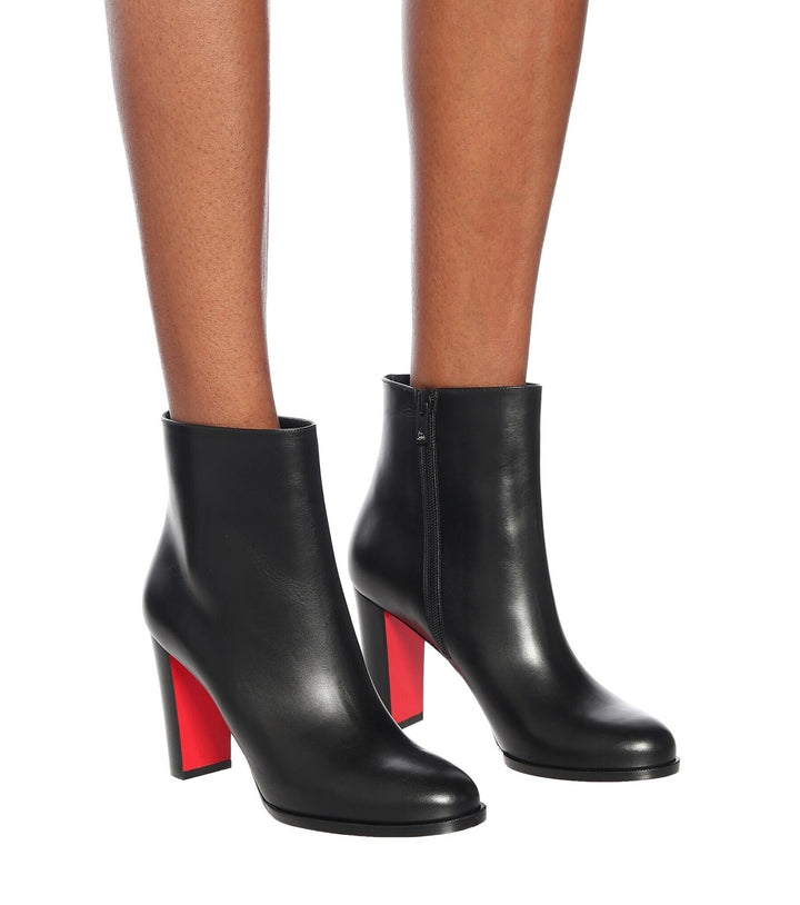 LOUBOUTIN ADOX 85 CALFSKIN LEATHER ANKLE BOOTS