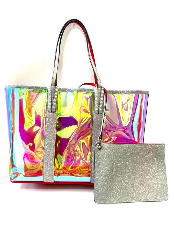LOUBOUTIN MULTICOLOR CABATA IRIDESCENT GLITTER PVC LARGE TOTE BAG