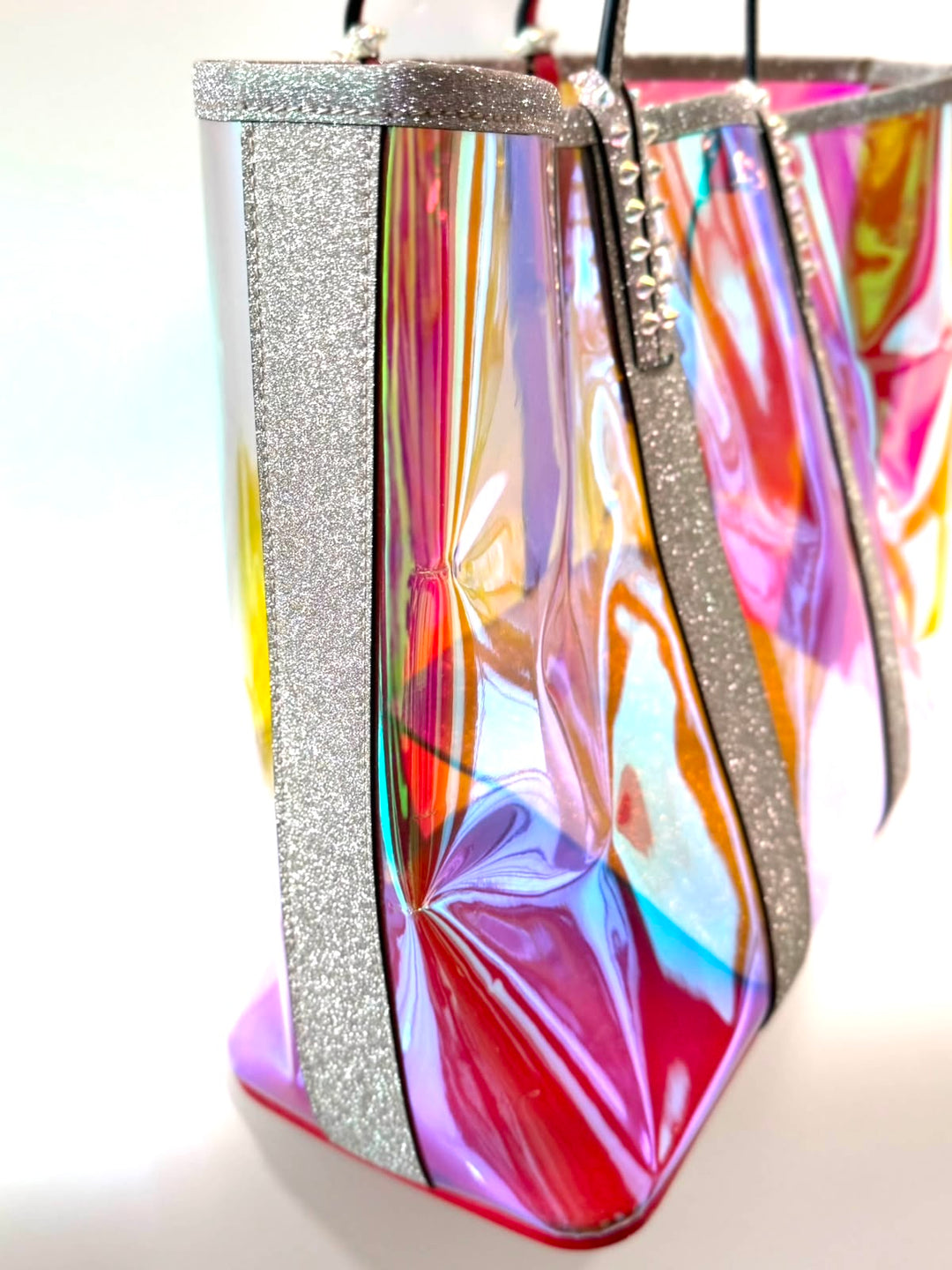 LOUBOUTIN MULTICOLOR CABATA IRIDESCENT GLITTER PVC LARGE TOTE BAG
