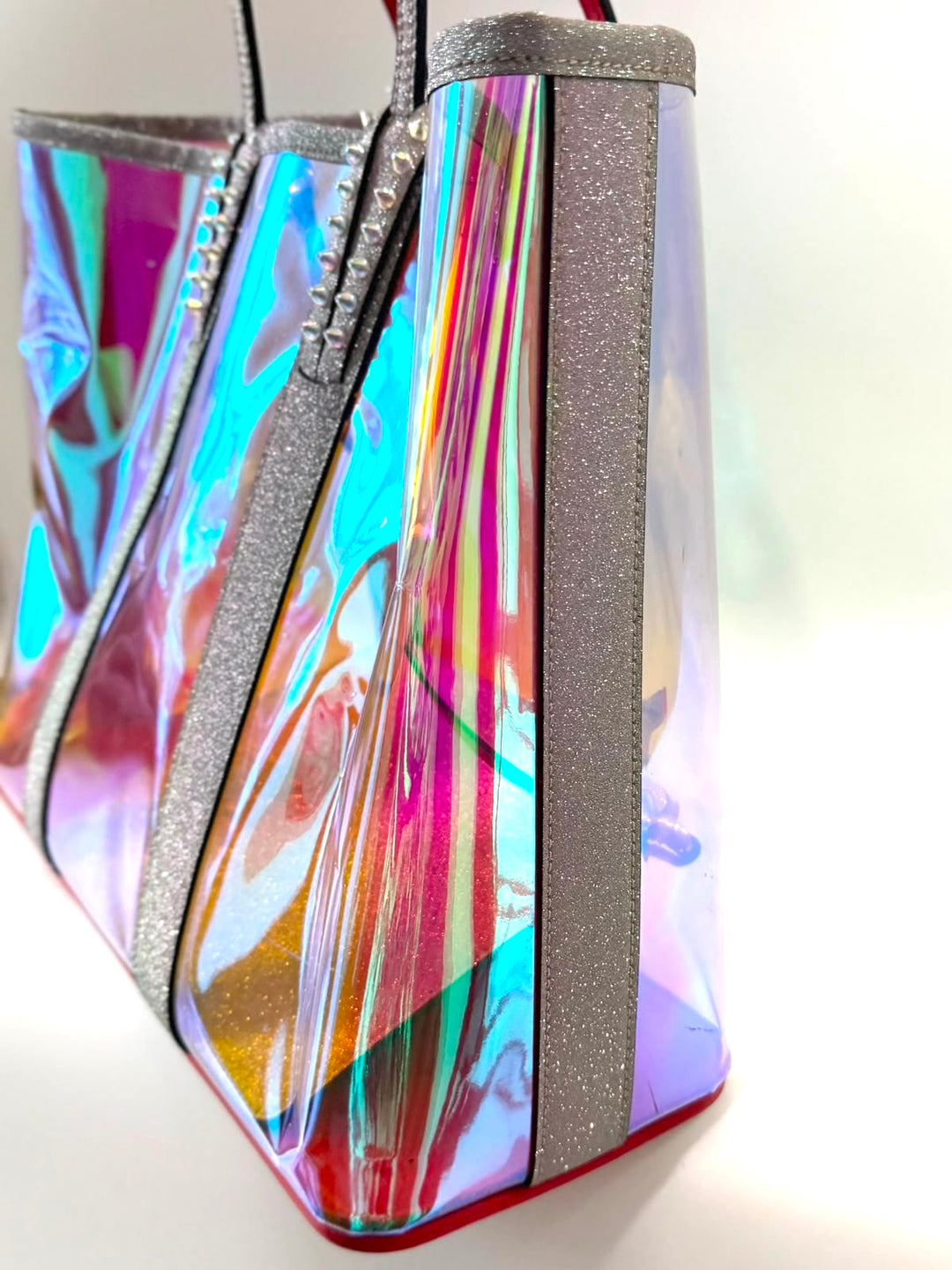 LOUBOUTIN MULTICOLOR CABATA IRIDESCENT GLITTER PVC LARGE TOTE BAG