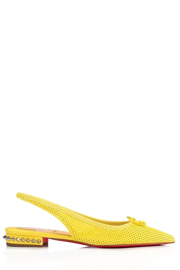 LOUBOUTIN CITRON PERFORATED SUEDE SPIKED HALL SLINGBACK FLATS