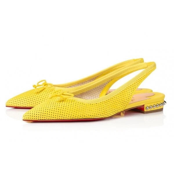 LOUBOUTIN CITRON PERFORATED SUEDE SPIKED HALL SLINGBACK FLATS