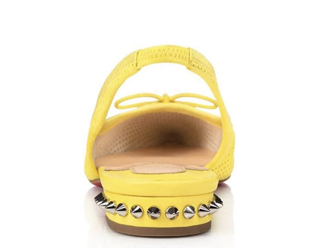 LOUBOUTIN CITRON PERFORATED SUEDE SPIKED HALL SLINGBACK FLATS