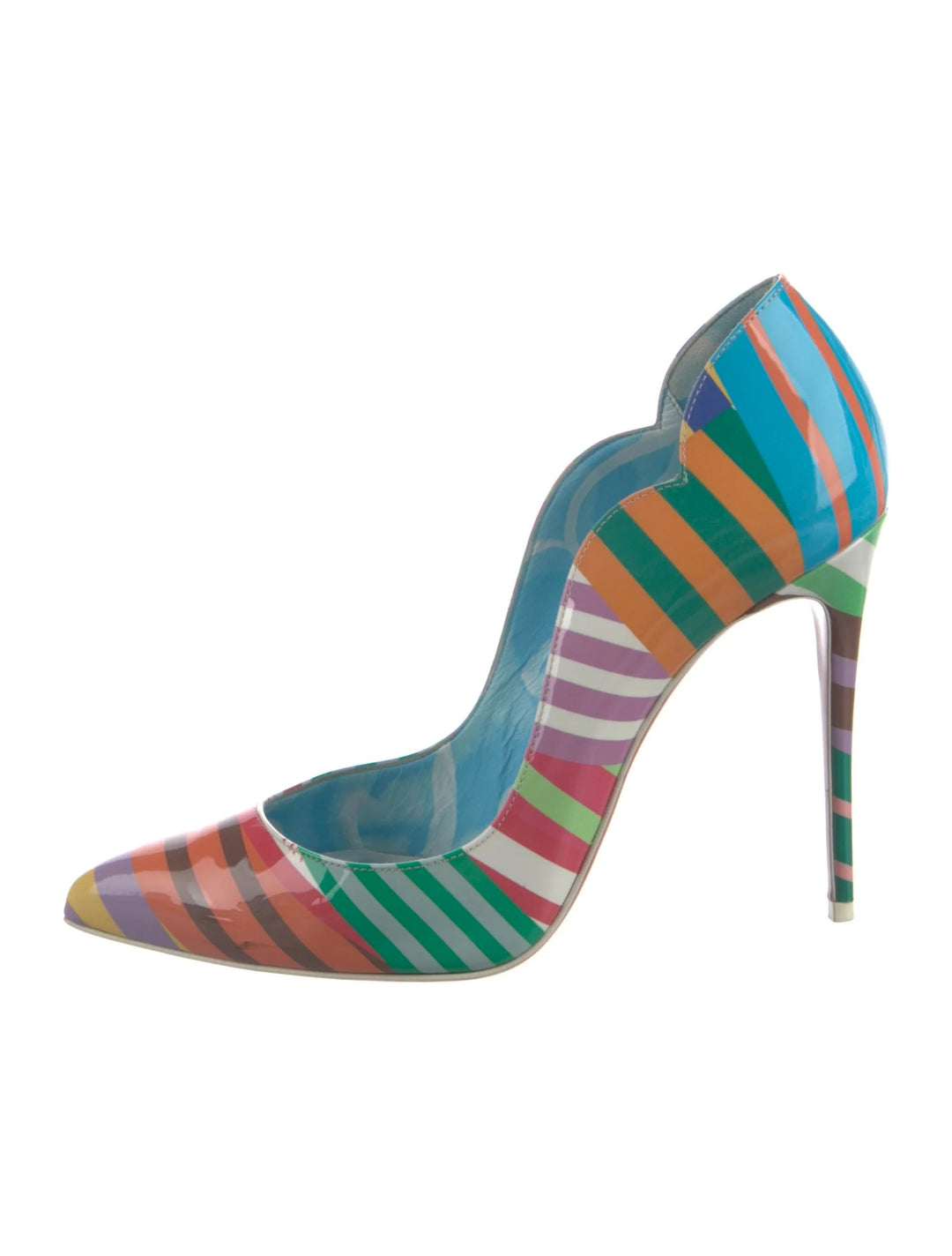 LOUBOUTIN HOT CHICK 100 STRIPE PATENT LEATHER PUMPS