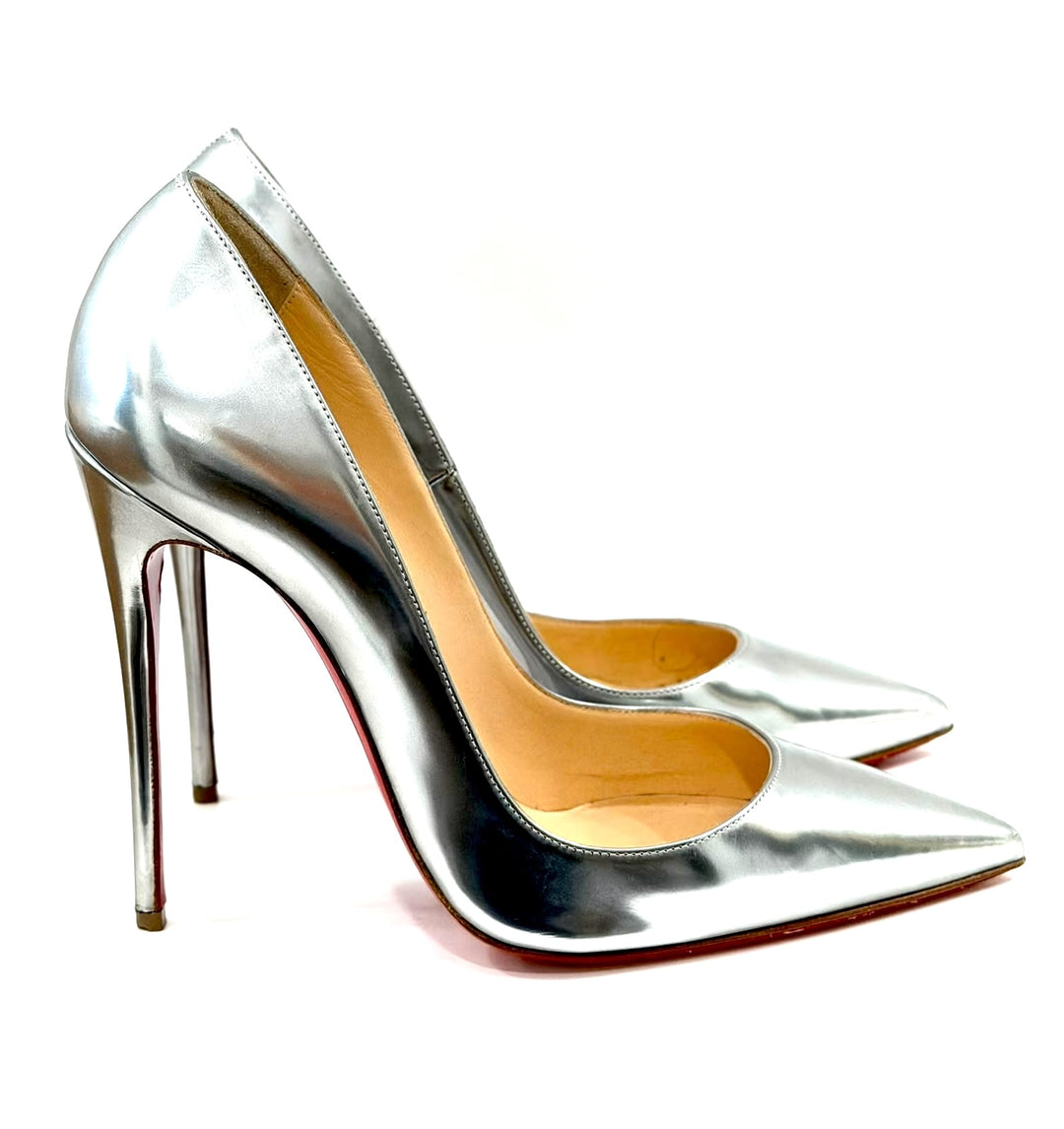 CHRISTIAN LOUBOUTIN METALLIC LEATHER SO KATE 120 PUMPS