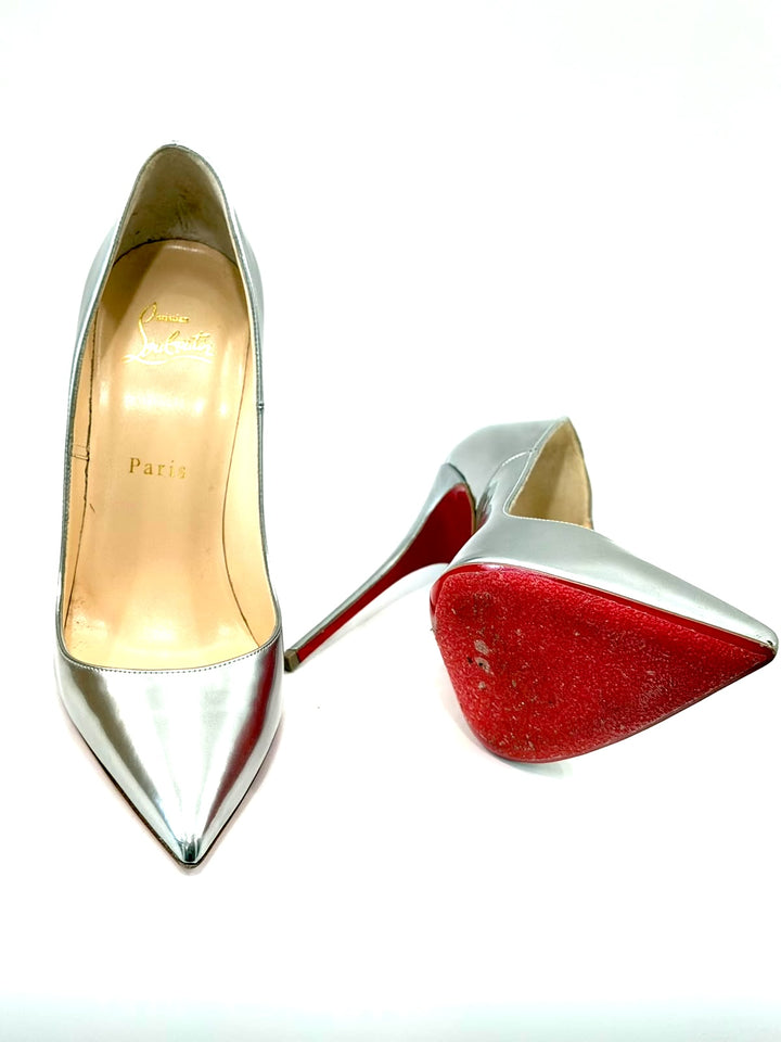 CHRISTIAN LOUBOUTIN METALLIC LEATHER SO KATE 120 PUMPS