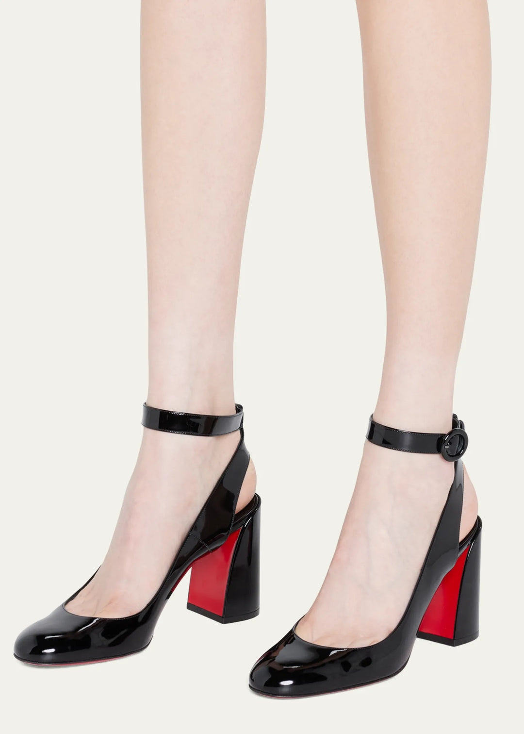 LOUBOUTIN CALF PATENT SOVAL ANKLE STRAP PUMPS