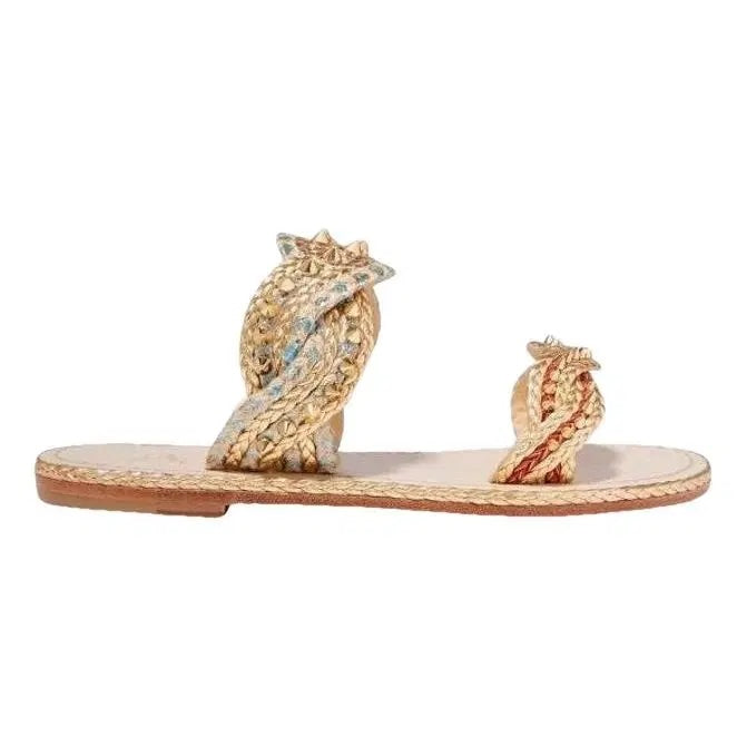 LOUBOUTIN NORMANDIE SPIKE ROPE FLAT SLIDE SANDALS