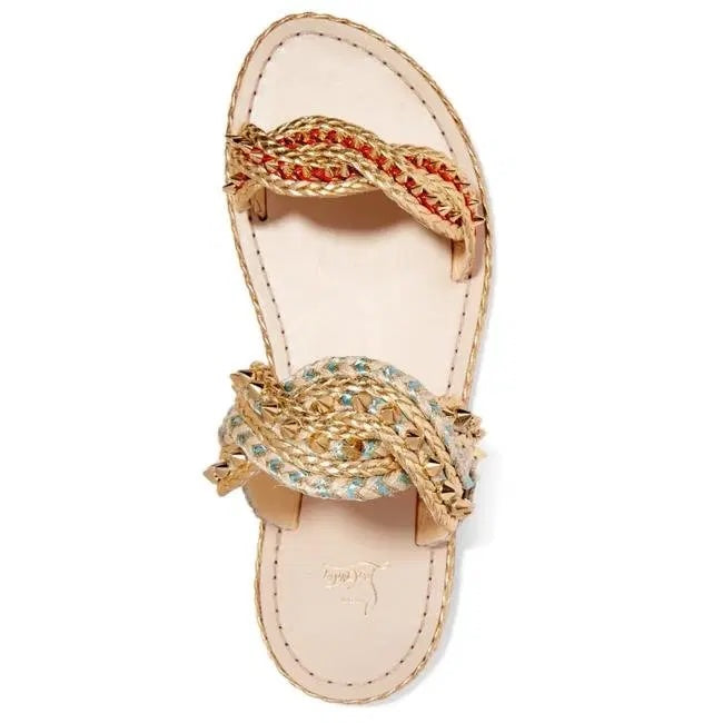 LOUBOUTIN NORMANDIE SPIKE ROPE FLAT SLIDE SANDALS