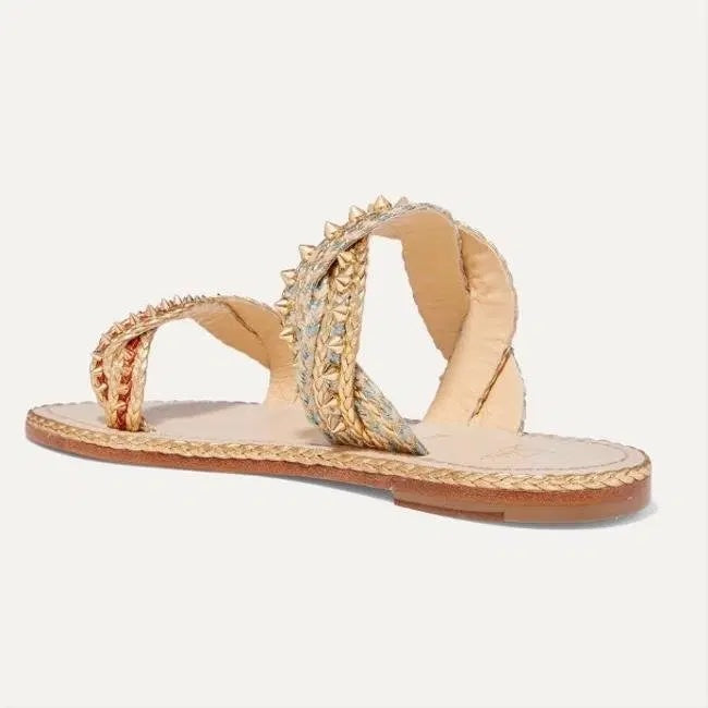 LOUBOUTIN NORMANDIE SPIKE ROPE FLAT SLIDE SANDALS