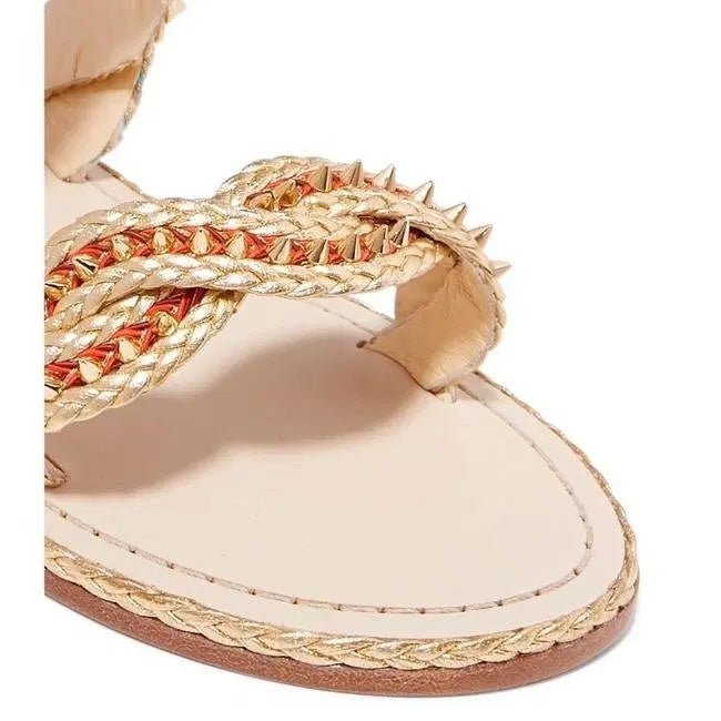 LOUBOUTIN NORMANDIE SPIKE ROPE FLAT SLIDE SANDALS