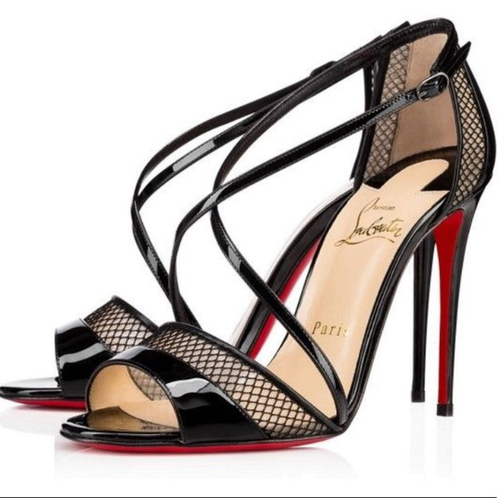 LOUBOUTIN PATENT MESH SILKOVA 85 PUMPS