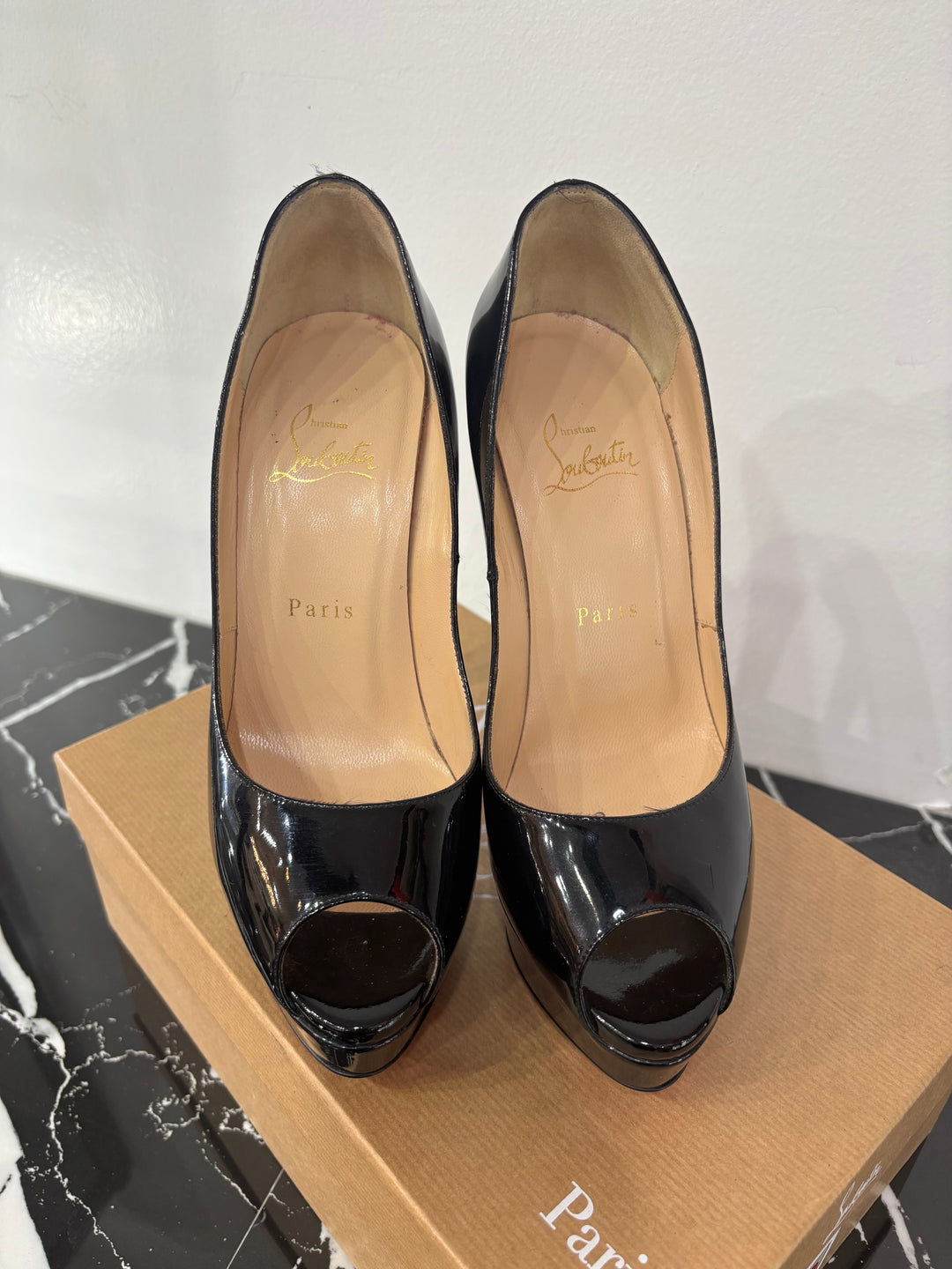 CHRISTIAN LOUBOUTIN PEEP 130 PLATFORM PEEP TOE PUMPS