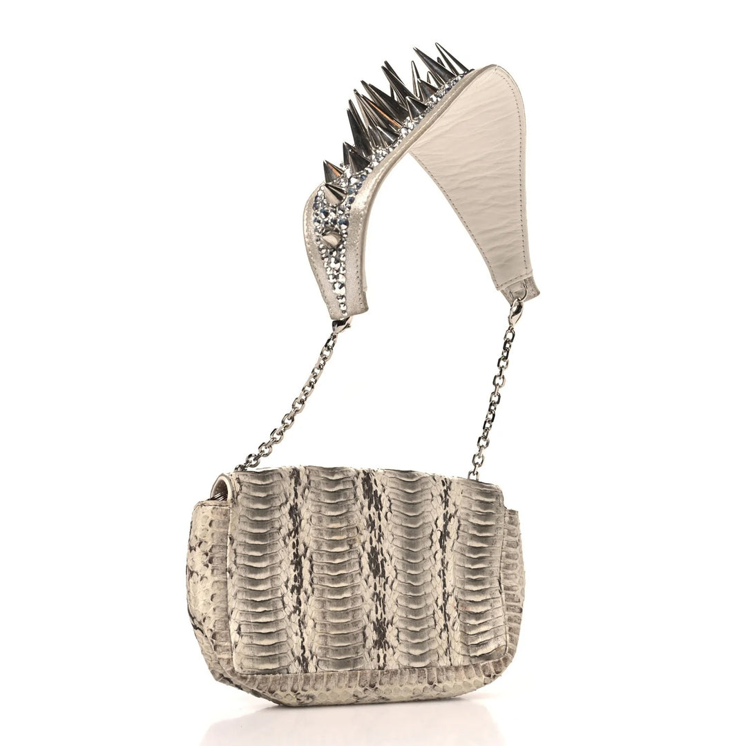 LOUBOUTIN ARTEMIS PYTHON SNAKESKIN SPIKE STRAP SHOULDER BAG