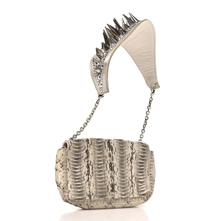LOUBOUTIN ARTEMIS PYTHON SNAKESKIN SPIKE STRAP SHOULDER BAG