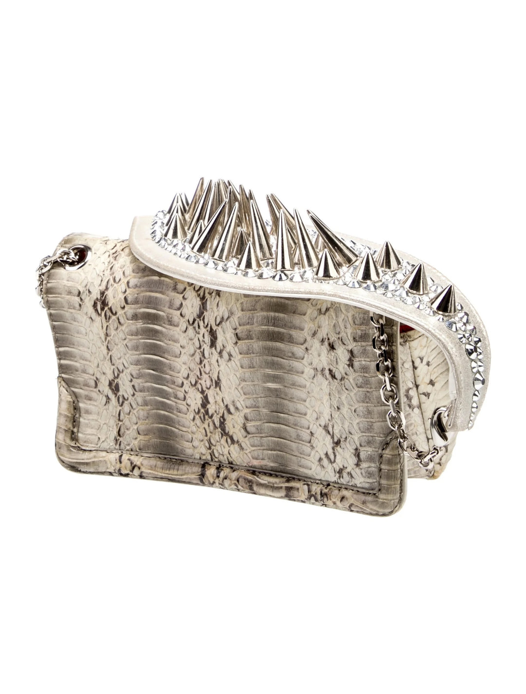 LOUBOUTIN ARTEMIS PYTHON SNAKESKIN SPIKE STRAP SHOULDER BAG