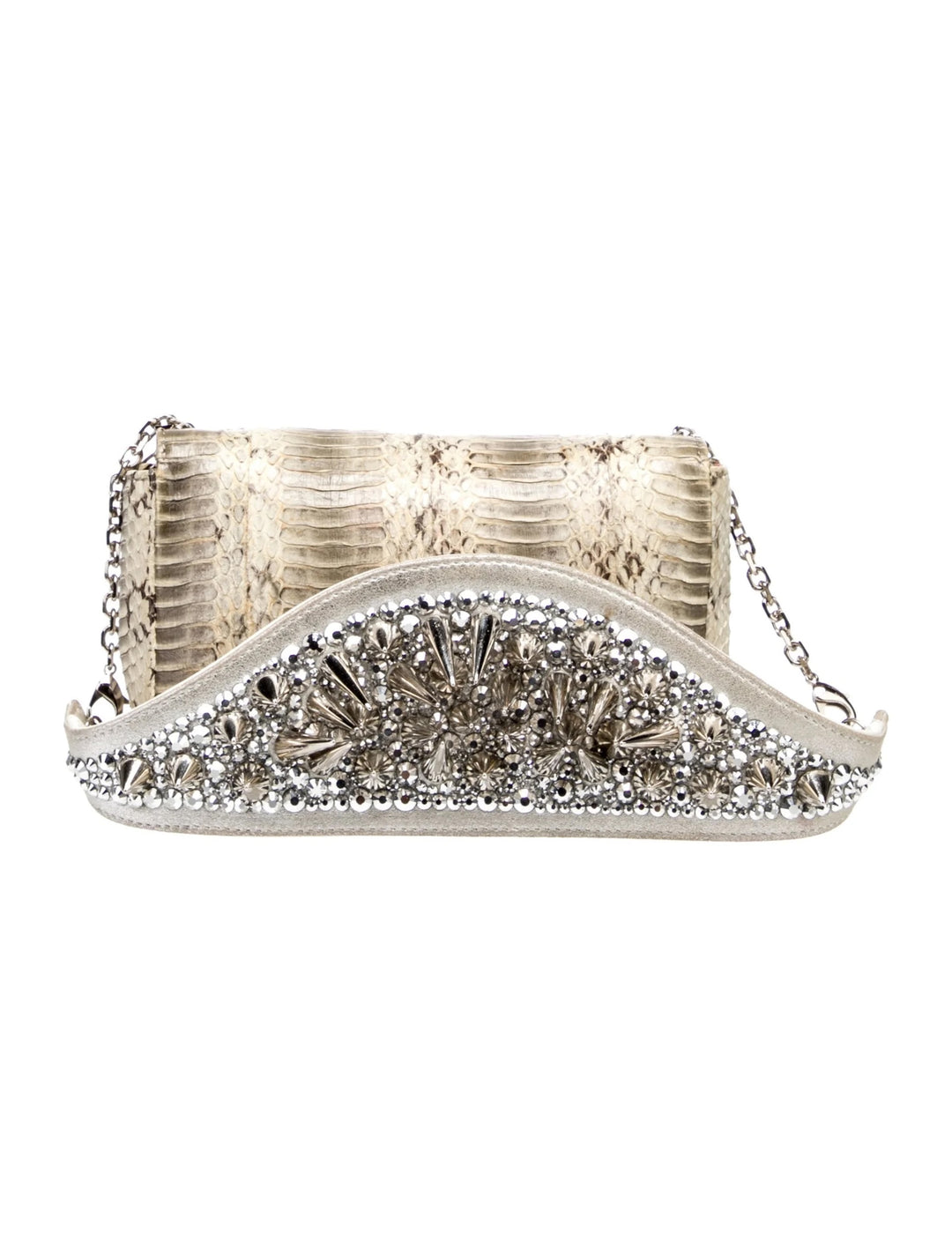 LOUBOUTIN ARTEMIS PYTHON SNAKESKIN SPIKE STRAP SHOULDER BAG